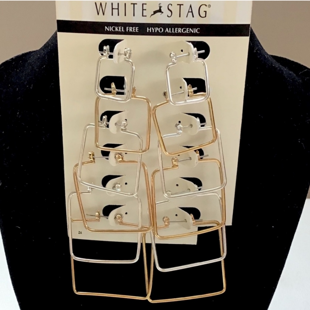 NWTs! Square Hoop Earrings W Saddle Backs Small-large Silver-toned + Gold-toned - Picture 1 of 5